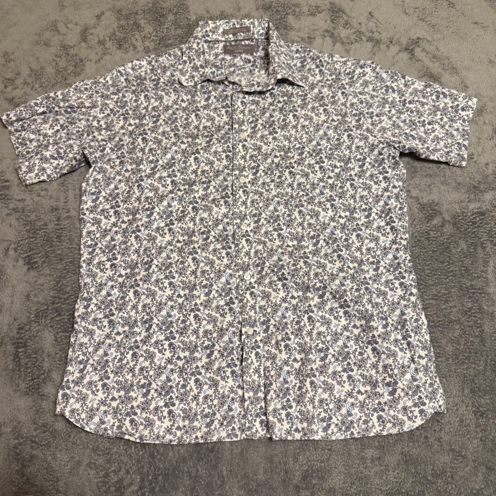Cremieux Men's Sz L Supima Cotton Short Sleeve Floral‎ Print Button Down Shirt
